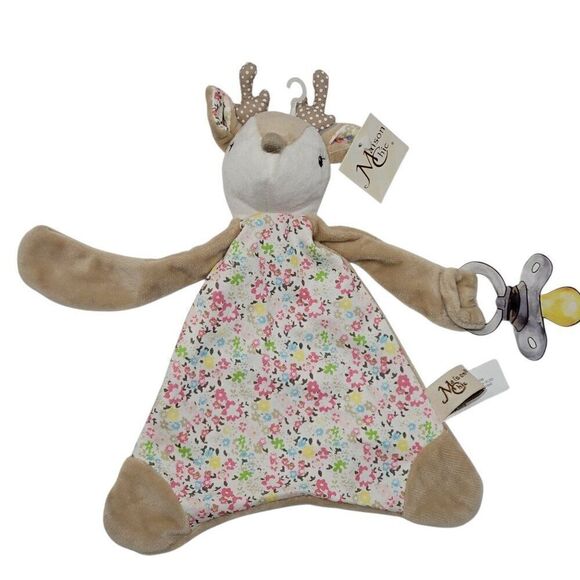 Maison Chic Farrah the Fawn Deer Lovey Paci Holder Blankie Pink Tan Floral NEW - Picture 2 of 15